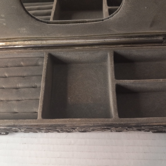 Godinger metal silver plated jewelry box with mirror engraving area vintage - Picture 5 of 12